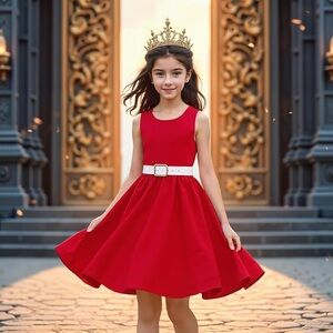 Magic Red Kids Dress with White Belt